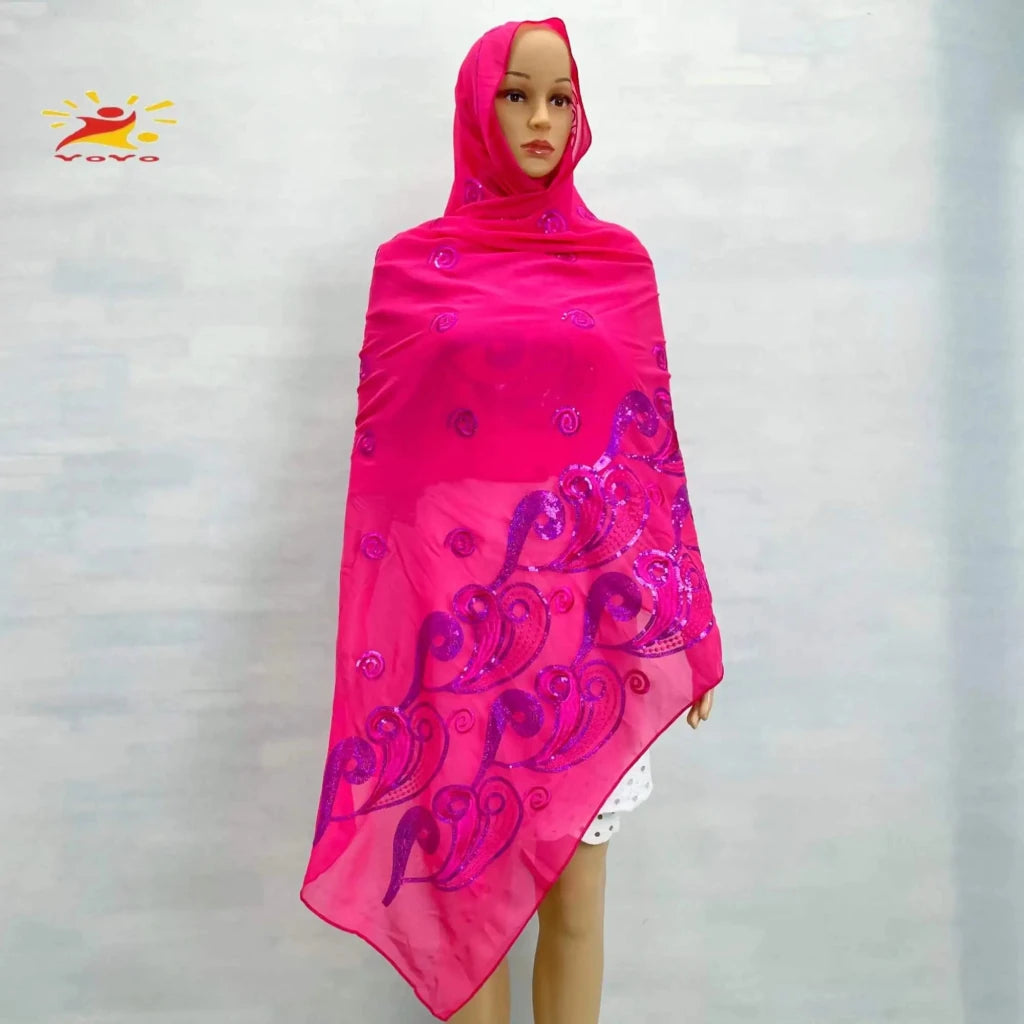 African Fashion Muslim Scarf Turban for Women – Medium Size Sequin Embroidered Chiffon Islamic Hijab Pashmina for Ramadan - Free Delivery Worldwide only at Flexi Africa