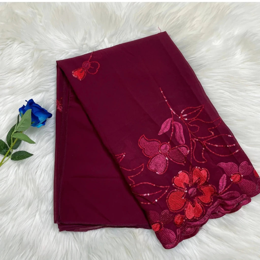 African Fashion Muslim Scarf Turban for Women – Medium Size Sequin Embroidered Chiffon Islamic Hijab Pashmina for Ramadan - Free Delivery Worldwide only at Flexi Africa