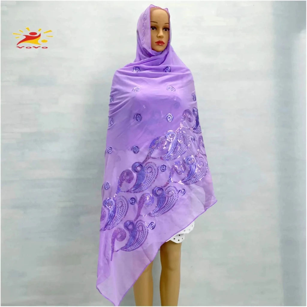 African Fashion Muslim Scarf Turban for Women – Medium Size Sequin Embroidered Chiffon Islamic Hijab Pashmina for Ramadan - Free Delivery Worldwide only at Flexi Africa