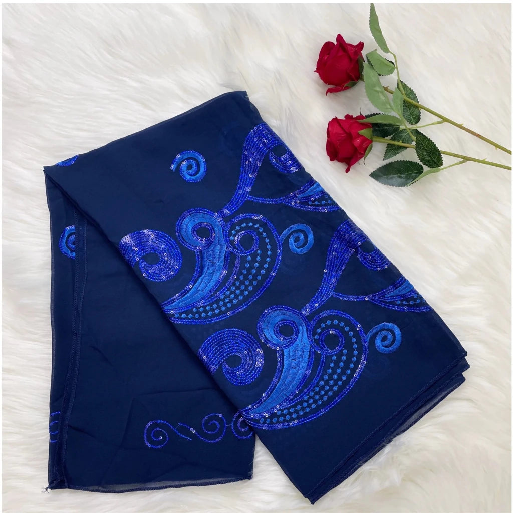 African Fashion Muslim Scarf Turban for Women – Medium Size Sequin Embroidered Chiffon Islamic Hijab Pashmina for Ramadan - Free Delivery Worldwide only at Flexi Africa