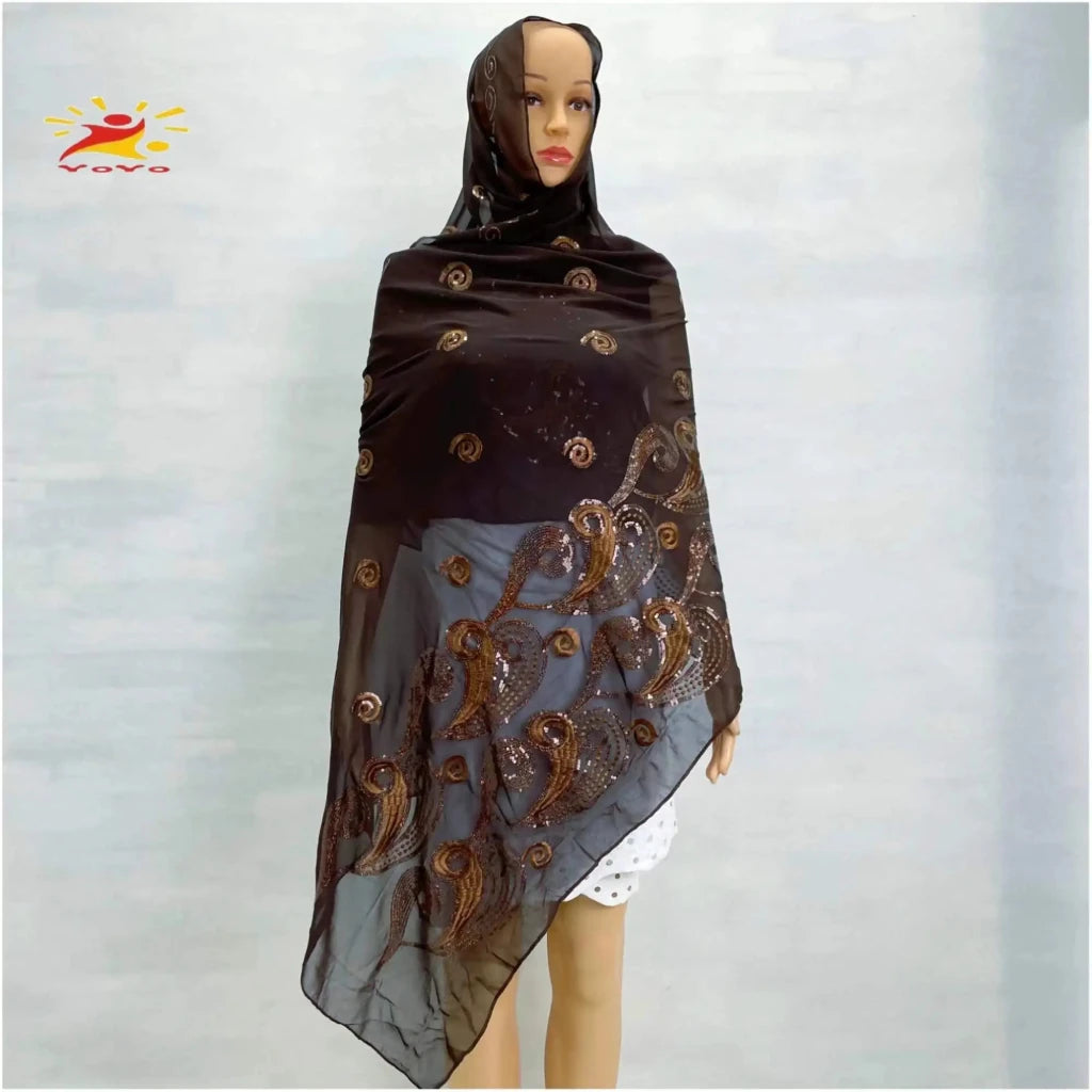 African Fashion Muslim Scarf Turban for Women – Medium Size Sequin Embroidered Chiffon Islamic Hijab Pashmina for Ramadan - Free Delivery Worldwide only at Flexi Africa