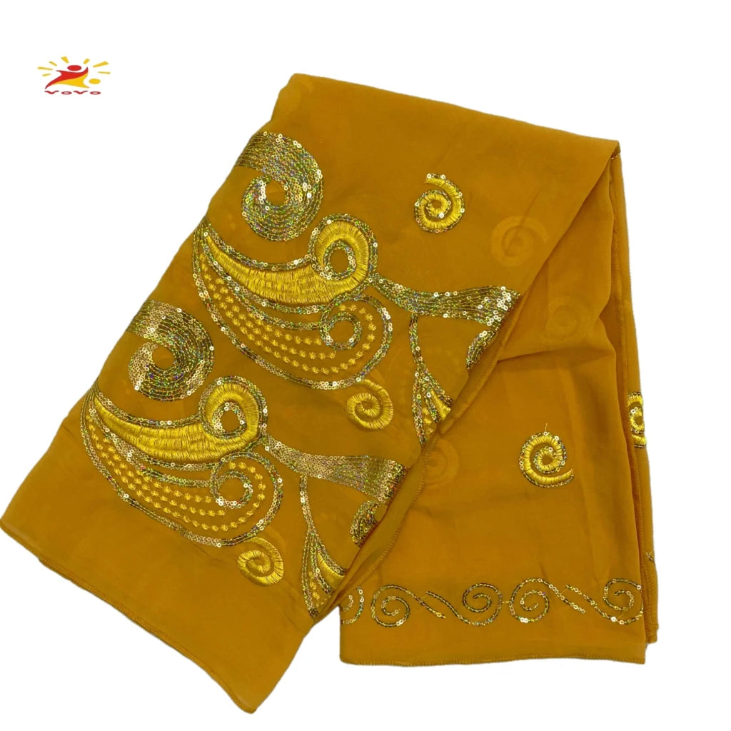 African Fashion Muslim Scarf Turban for Women – Medium Size Sequin Embroidered Chiffon Islamic Hijab Pashmina for Ramadan - Free Delivery Worldwide only at Flexi Africa