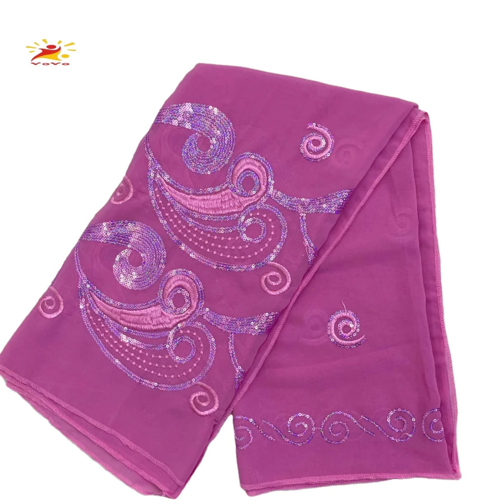 African Fashion Muslim Scarf Turban for Women – Medium Size Sequin Embroidered Chiffon Islamic Hijab Pashmina for Ramadan - Free Delivery Worldwide only at Flexi Africa
