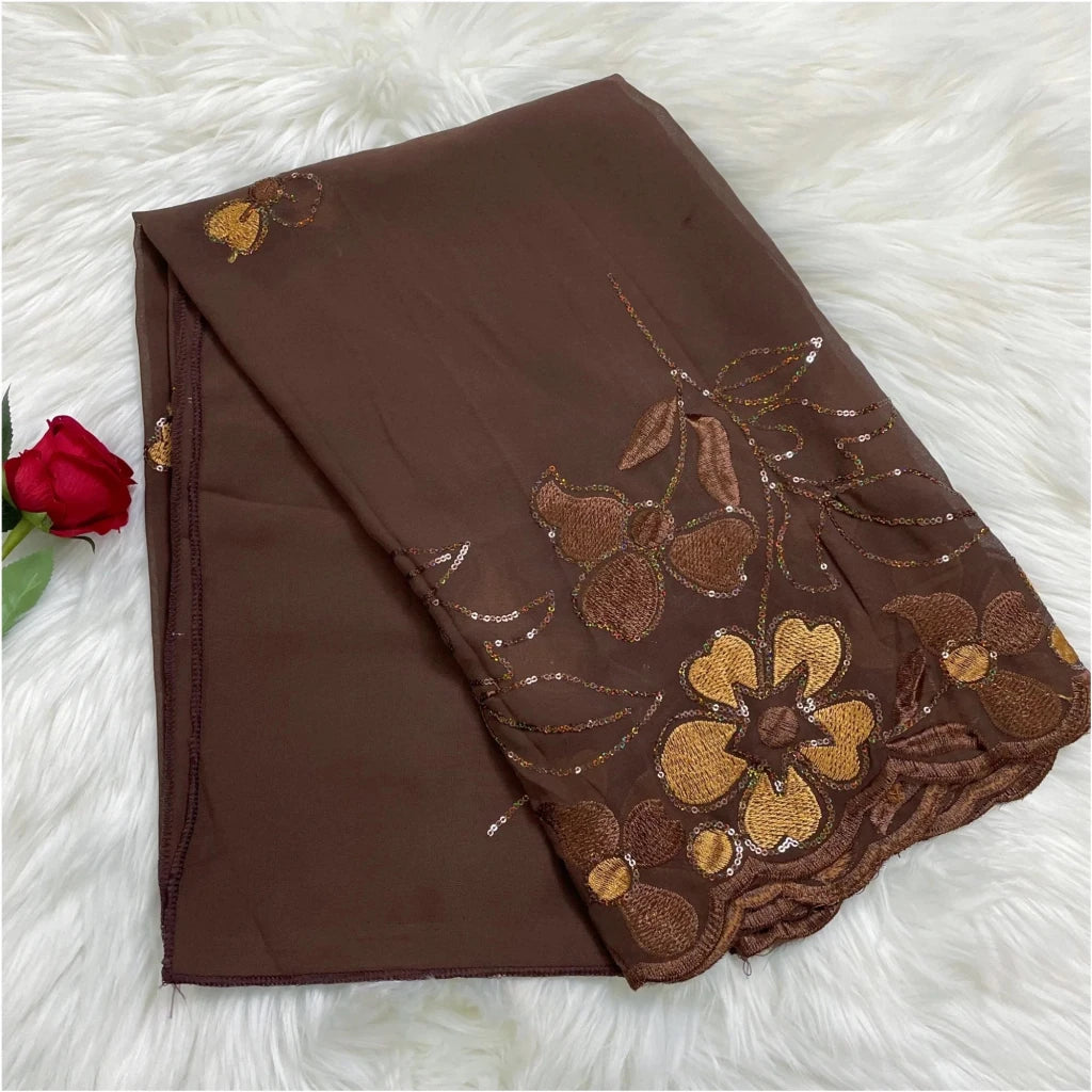 African Fashion Muslim Scarf Turban for Women – Medium Size Sequin Embroidered Chiffon Islamic Hijab Pashmina for Ramadan - Free Delivery Worldwide only at Flexi Africa