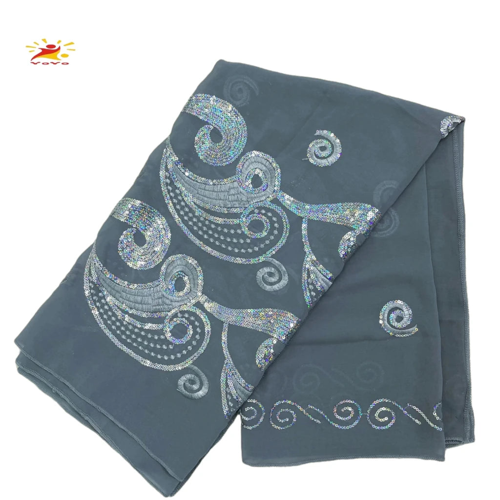 African Fashion Muslim Scarf Turban for Women – Medium Size Sequin Embroidered Chiffon Islamic Hijab Pashmina for Ramadan - Free Delivery Worldwide only at Flexi Africa