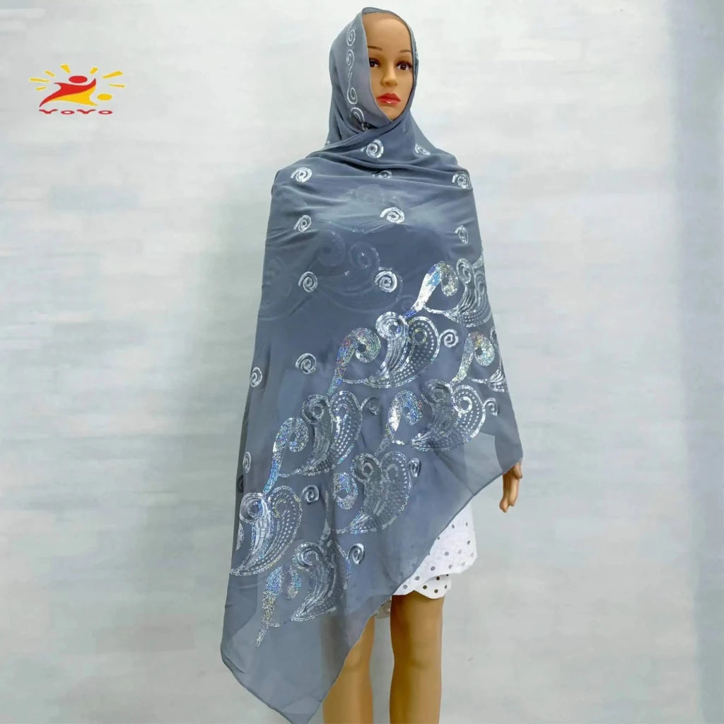 African Fashion Muslim Scarf Turban for Women – Medium Size Sequin Embroidered Chiffon Islamic Hijab Pashmina for Ramadan - Free Delivery Worldwide only at Flexi Africa