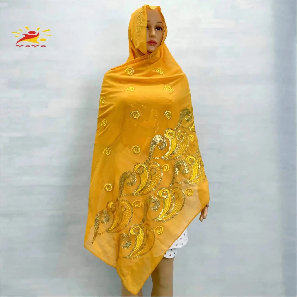 African Fashion Muslim Scarf Turban for Women – Medium Size Sequin Embroidered Chiffon Islamic Hijab Pashmina for Ramadan - Free Delivery Worldwide only at Flexi Africa