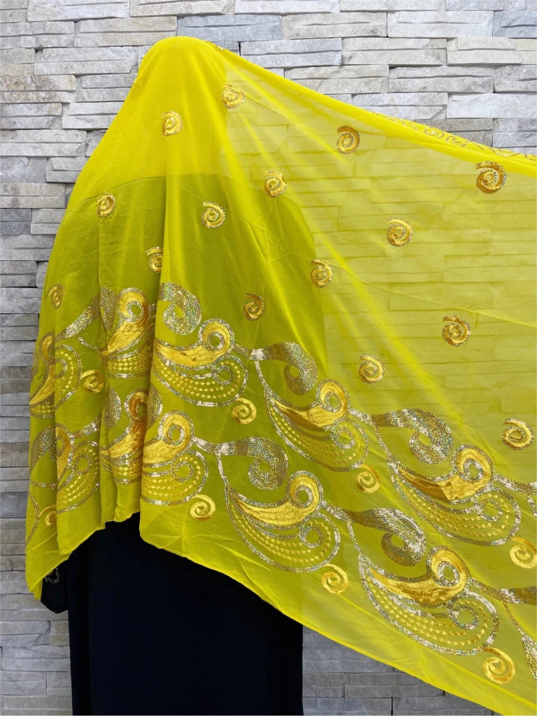 African Fashion Muslim Scarf Turban for Women – Medium Size Sequin Embroidered Chiffon Islamic Hijab Pashmina for Ramadan - Free Delivery Worldwide only at Flexi Africa