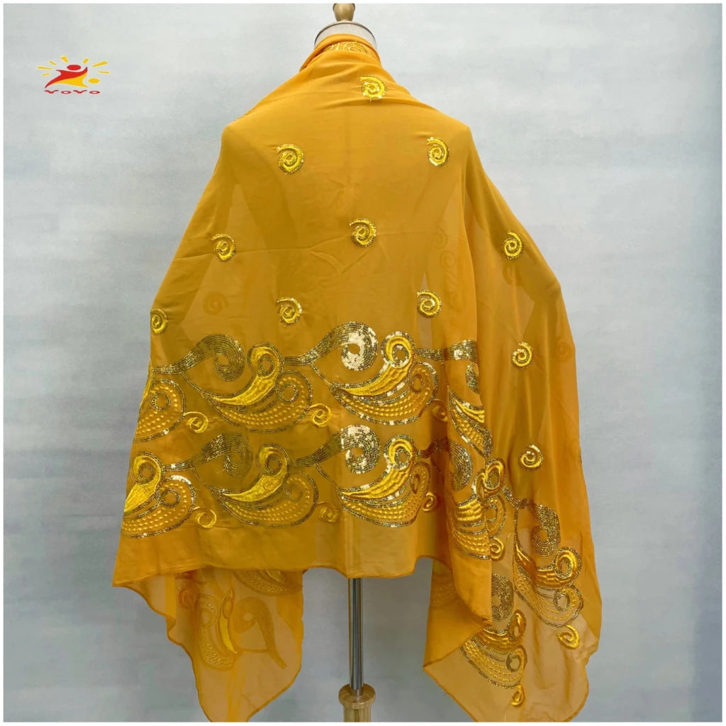 African Fashion Muslim Scarf Turban for Women – Medium Size Sequin Embroidered Chiffon Islamic Hijab Pashmina for Ramadan - Free Delivery Worldwide only at Flexi Africa