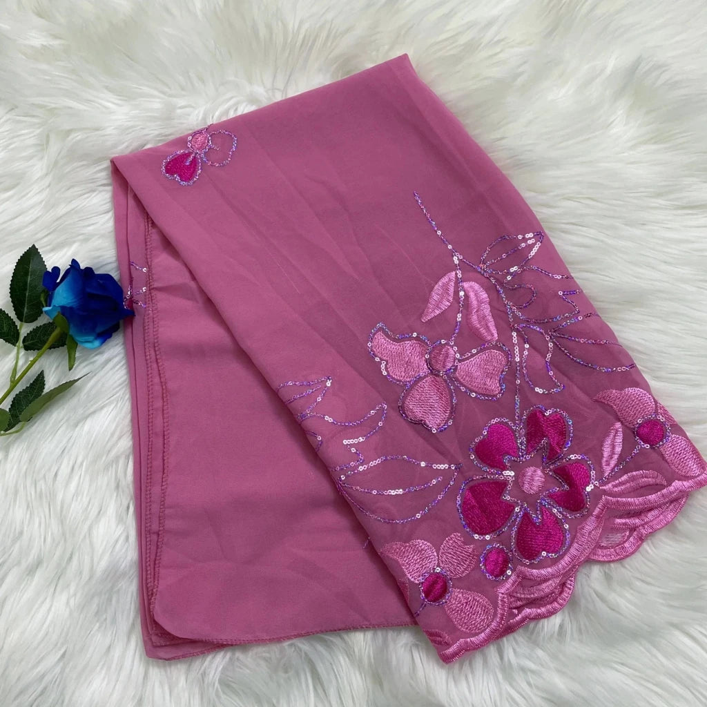 African Fashion Muslim Scarf Turban for Women – Medium Size Sequin Embroidered Chiffon Islamic Hijab Pashmina for Ramadan - Free Delivery Worldwide only at Flexi Africa