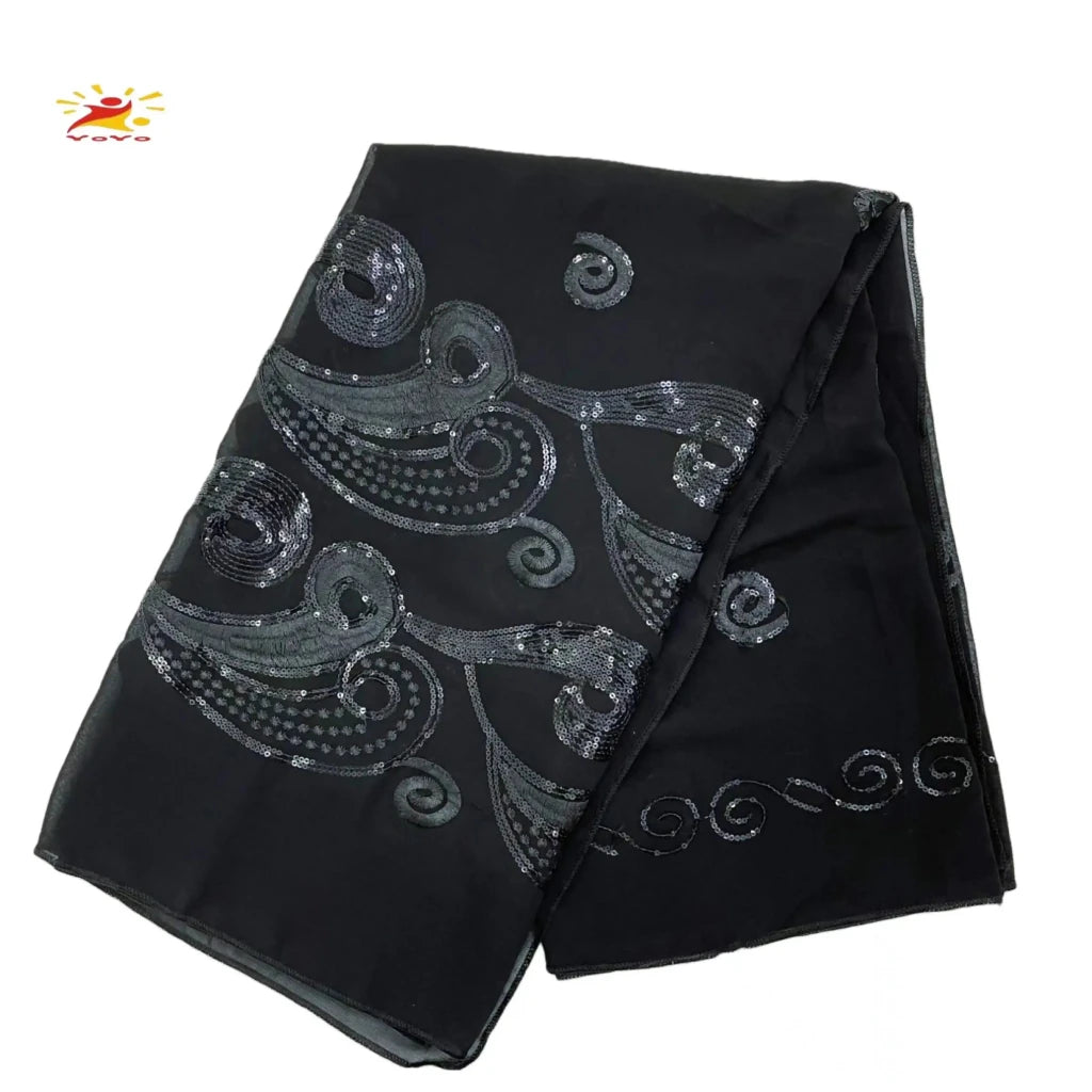 African Fashion Muslim Scarf Turban for Women – Medium Size Sequin Embroidered Chiffon Islamic Hijab Pashmina for Ramadan - Free Delivery Worldwide only at Flexi Africa
