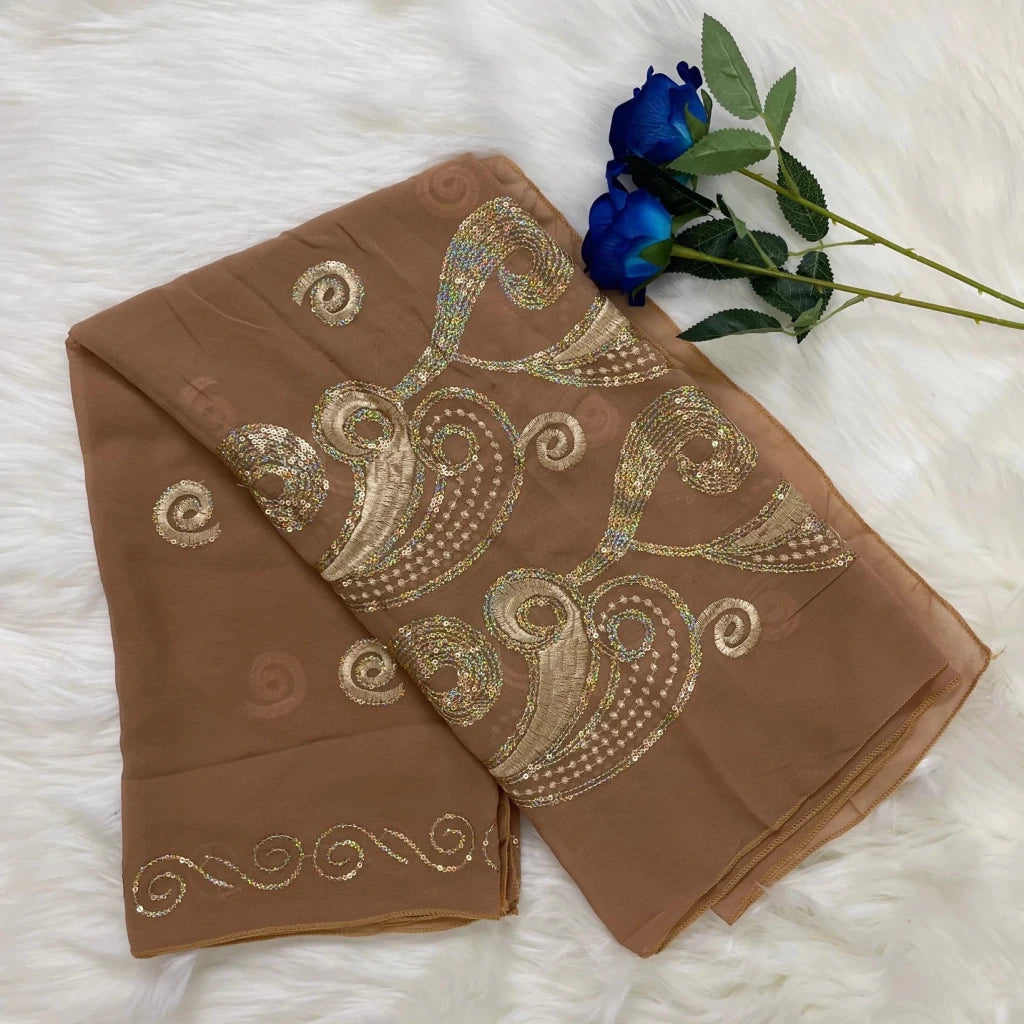 African Fashion Muslim Scarf Turban for Women – Medium Size Sequin Embroidered Chiffon Islamic Hijab Pashmina for Ramadan - Free Delivery Worldwide only at Flexi Africa