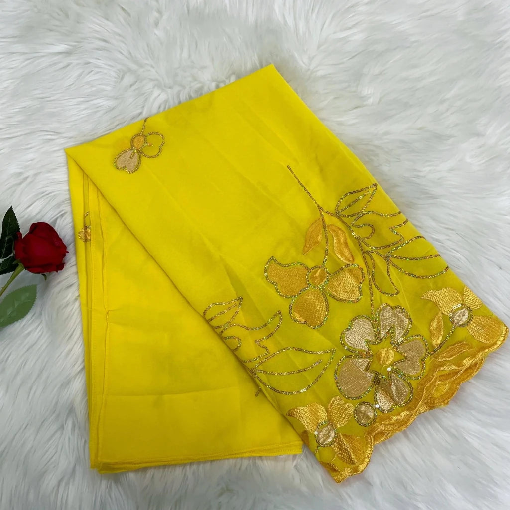 African Fashion Muslim Scarf Turban for Women – Medium Size Sequin Embroidered Chiffon Islamic Hijab Pashmina for Ramadan - Free Delivery Worldwide only at Flexi Africa