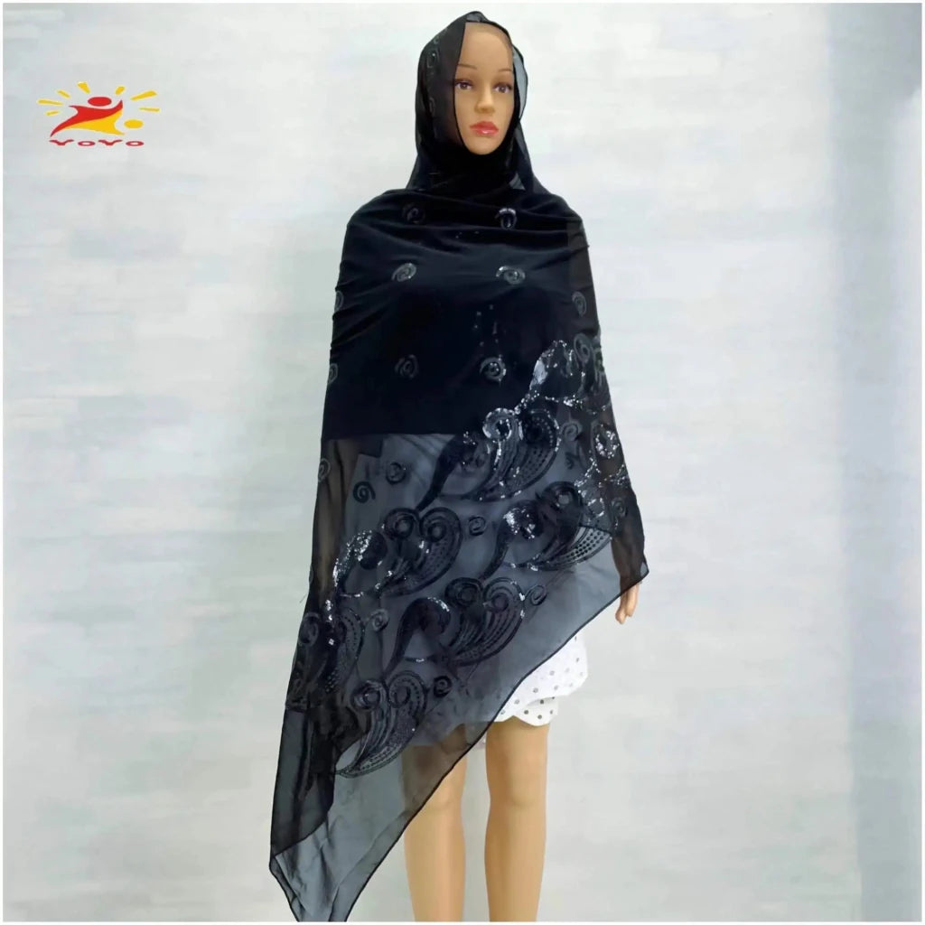 African Fashion Muslim Scarf Turban for Women – Medium Size Sequin Embroidered Chiffon Islamic Hijab Pashmina for Ramadan - Free Delivery Worldwide only at Flexi Africa