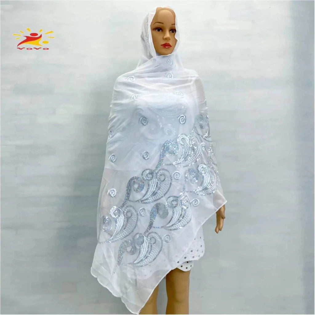African Fashion Muslim Scarf Turban for Women – Medium Size Sequin Embroidered Chiffon Islamic Hijab Pashmina for Ramadan - Free Delivery Worldwide only at Flexi Africa