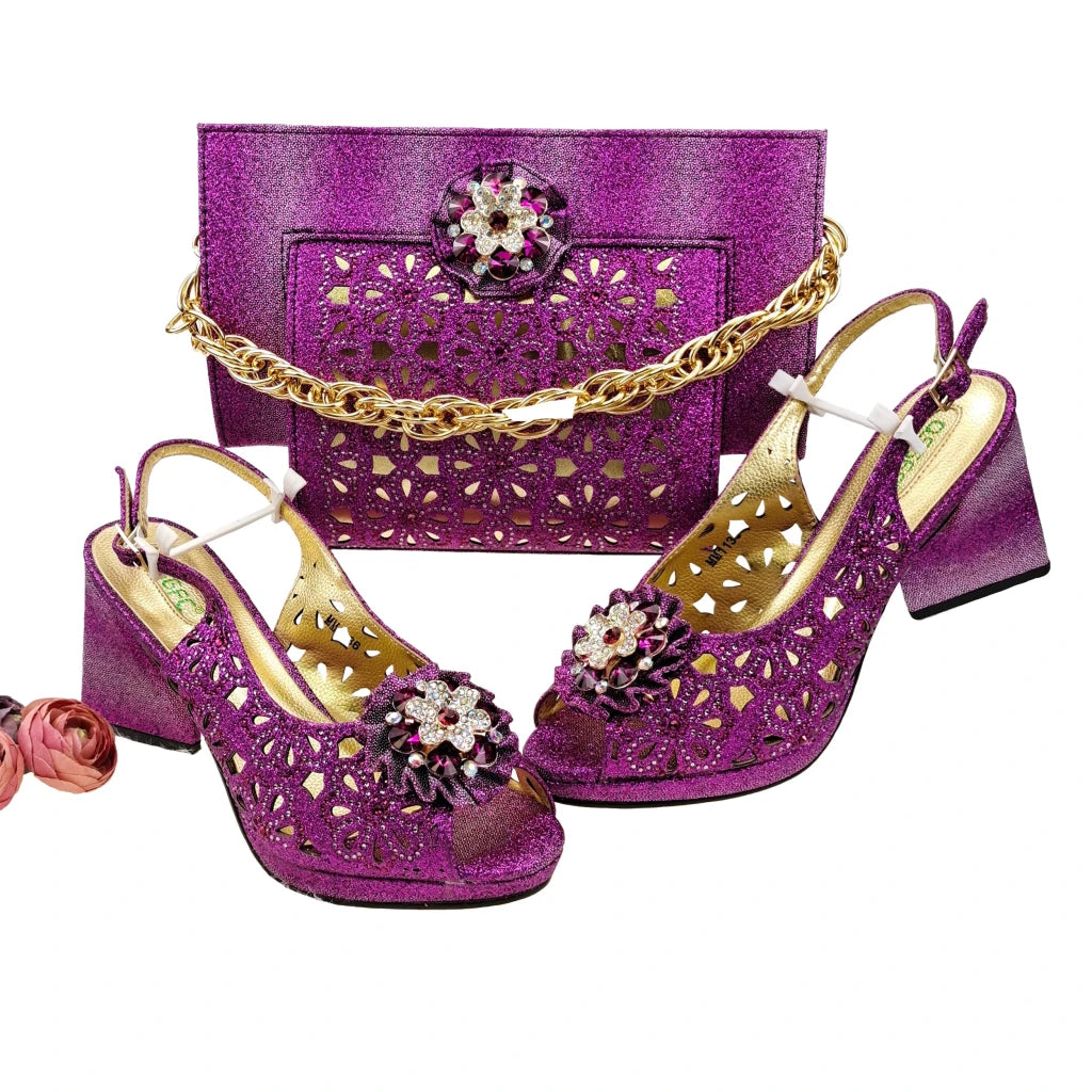 Step into elegance with this stunning Doershow Pink African Fashion Shoes and Matching Handbag Set, designed for women
