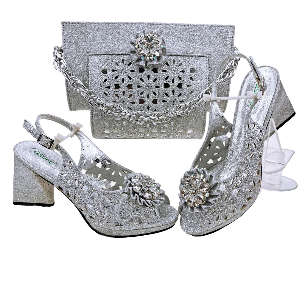 Step into elegance with this stunning Doershow Pink African Fashion Shoes and Matching Handbag Set, designed for women