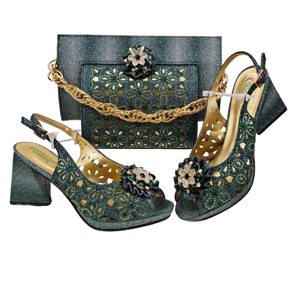 Step into elegance with this stunning Doershow Pink African Fashion Shoes and Matching Handbag Set, designed for women