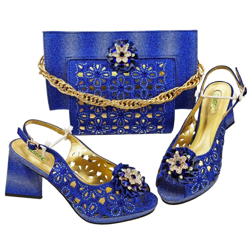 Step into elegance with this stunning Doershow Pink African Fashion Shoes and Matching Handbag Set, designed for women