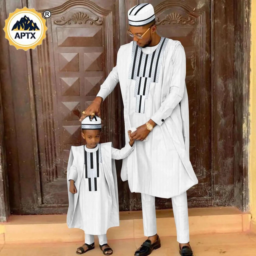 African Father & Son Matching Agbada Dashiki Set – Bazin Riche - Free Delivery Worldwide only at Flexi Africa