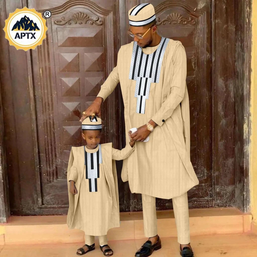 African Father & Son Matching Agbada Dashiki Set – Bazin Riche - Free Delivery Worldwide only at Flexi Africa