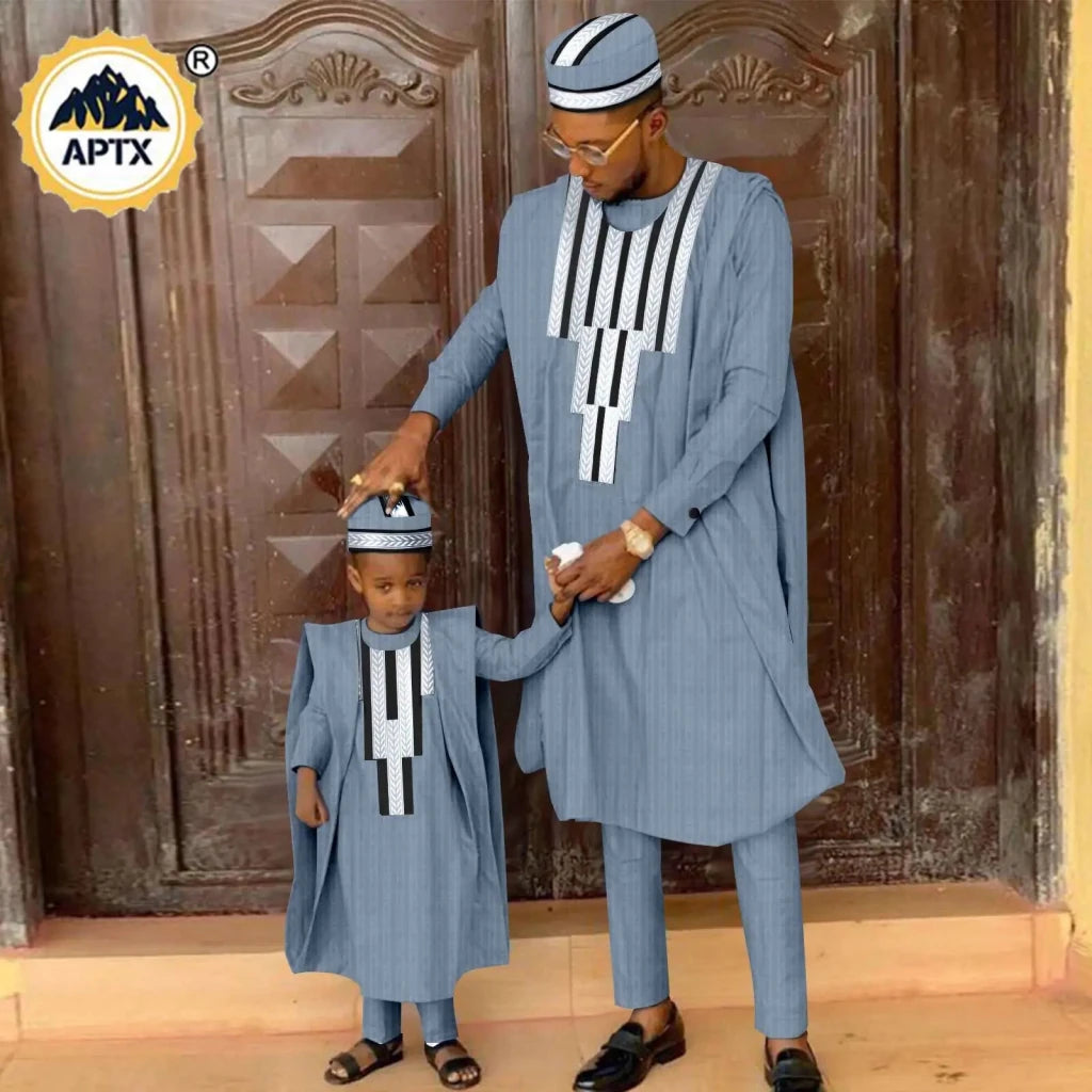 African Father & Son Matching Agbada Dashiki Set – Bazin Riche - Free Delivery Worldwide only at Flexi Africa