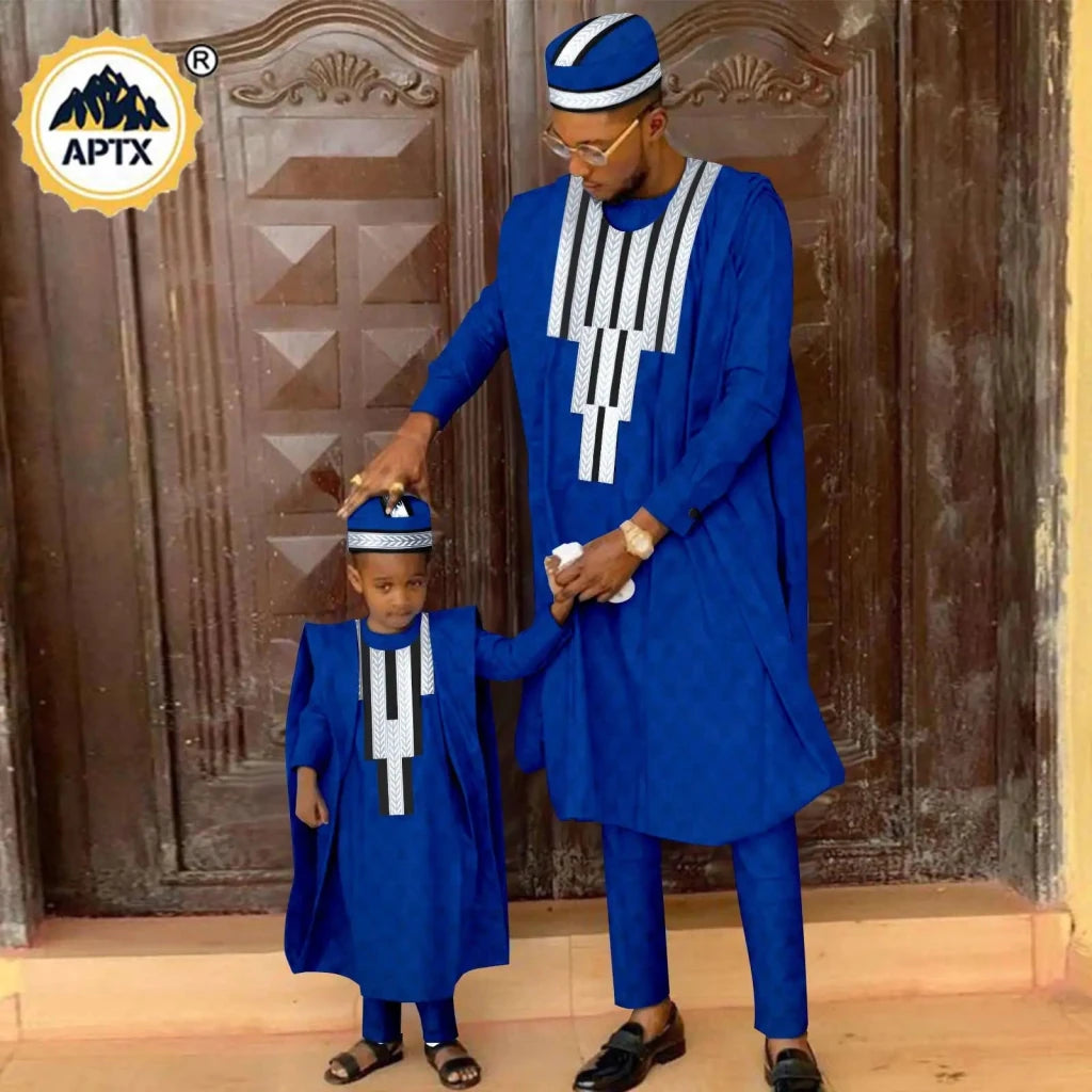 African Father & Son Matching Agbada Dashiki Set – Bazin Riche - Free Delivery Worldwide only at Flexi Africa