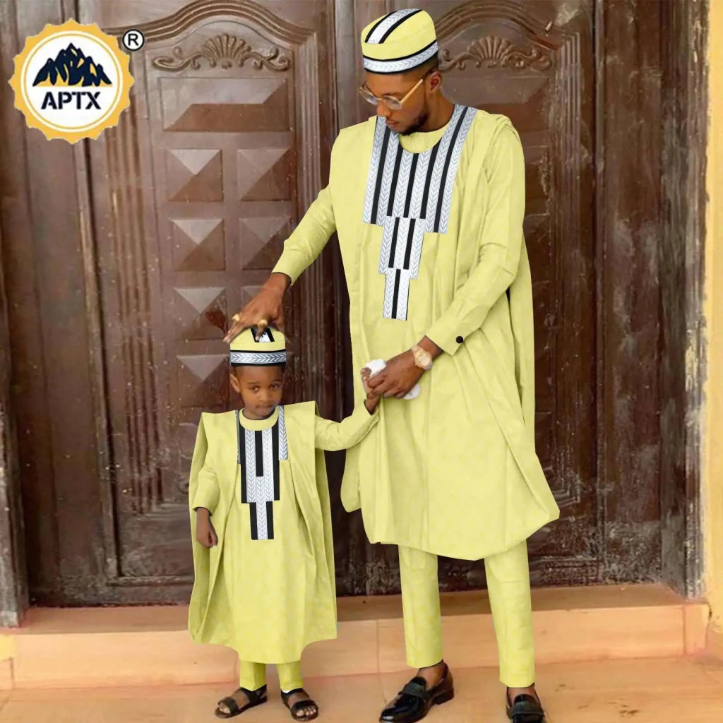 African Father & Son Matching Agbada Dashiki Set – Bazin Riche - Free Delivery Worldwide only at Flexi Africa
