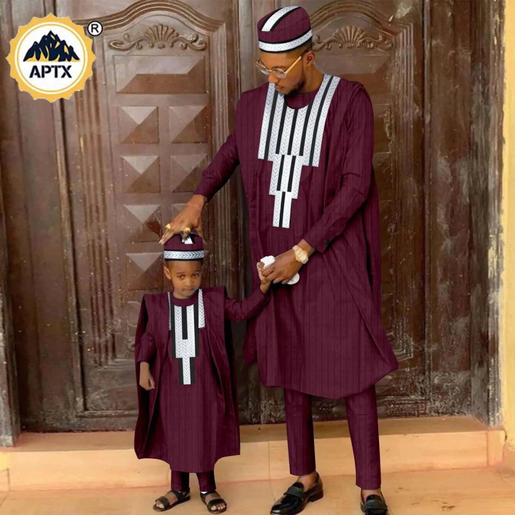 African Father & Son Matching Agbada Dashiki Set – Bazin Riche - Free Delivery Worldwide only at Flexi Africa