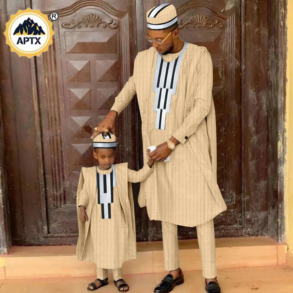 African Father & Son Matching Agbada Dashiki Set – Bazin Riche - Free Delivery Worldwide only at Flexi Africa