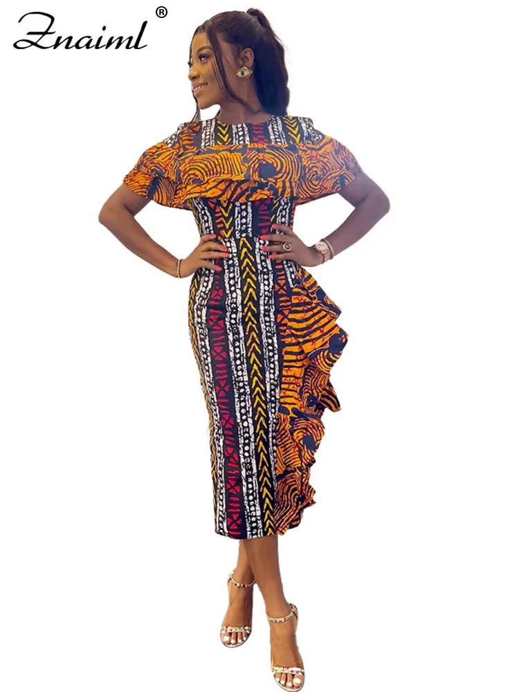 African Festival Print Midi Dress Elegant Short Sleeve XXXL African Festival Print Midi Dress Elegant Short Sleeve XXXL