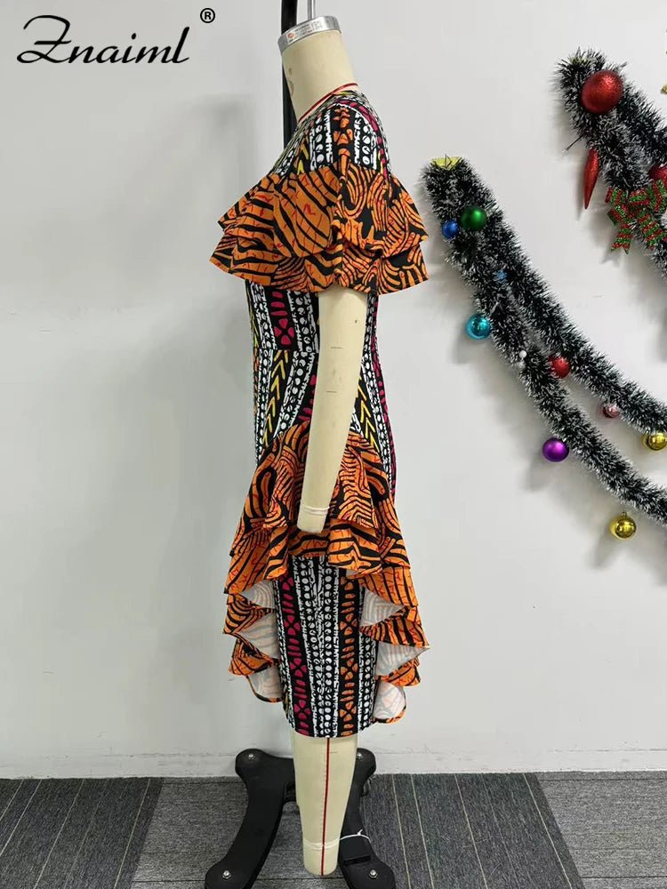 African Festival Print Midi Dress Elegant Short Sleeve XXXL African Festival Print Midi Dress Elegant Short Sleeve XXXL