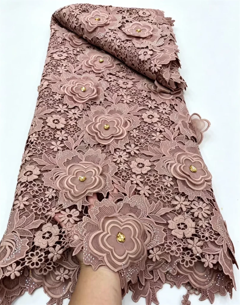 African Guipure Cord Lace Fabric – 5 Yards, Nigerian Embroidery – alternate view 4