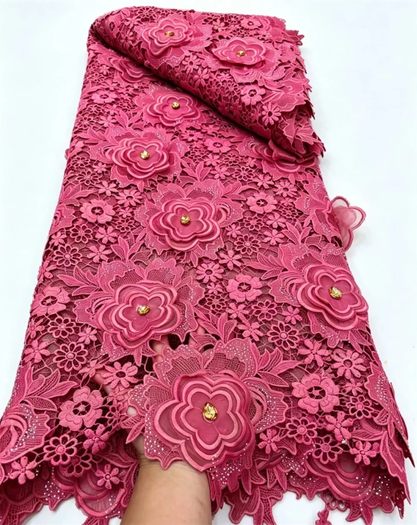 African Guipure Lace Fabric 120cm x 5 Yards – High Quality Nigerian Cord Embroidery Lace for Evening Party Dresses - Free Delivery Worldwide only at Flexi Africa