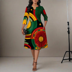African Heritage Print Dress for Women XS - 3XL Bold Red Yellow Green A - Line Style for Juneteenth, Kwanzaa or Cultural Festival - Free Delivery Worldwide only at Flexi Africa