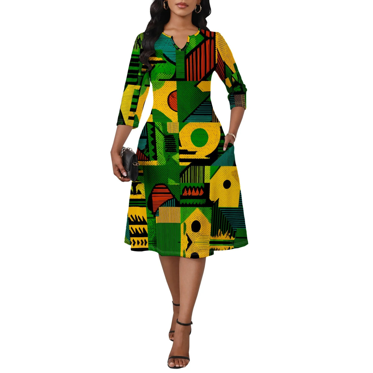 African Heritage Print Dress for Women XS - 3XL Bold Red Yellow Green A - Line Style for Juneteenth, Kwanzaa or Cultural Festival - Free Delivery Worldwide only at Flexi Africa