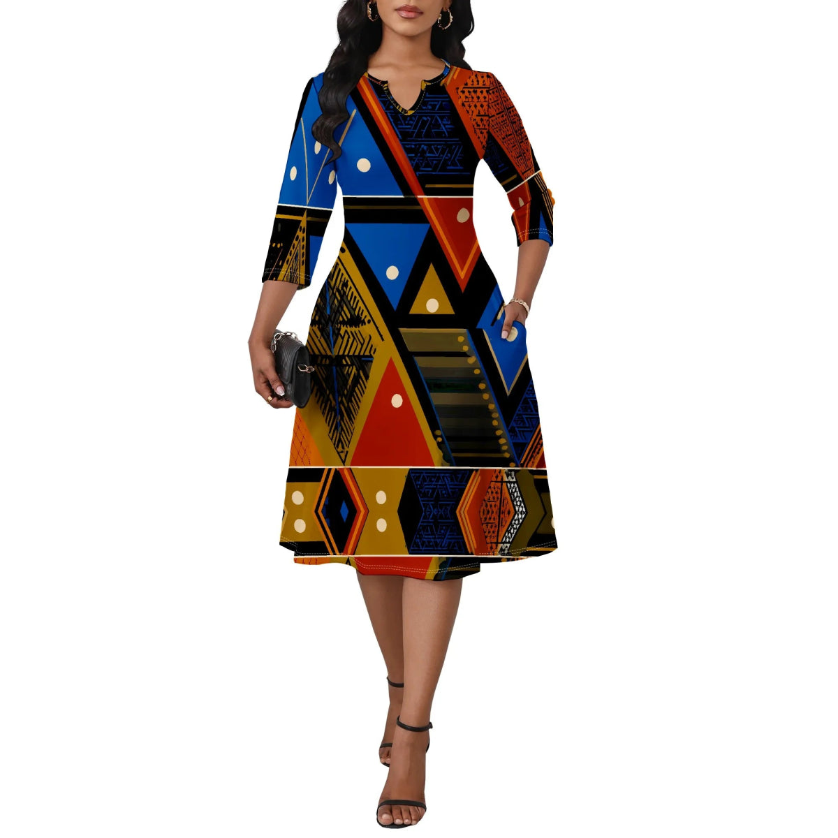 African Heritage Print Dress for Women XS - 3XL Bold Red Yellow Green A - Line Style for Juneteenth, Kwanzaa or Cultural Festival - Free Delivery Worldwide only at Flexi Africa