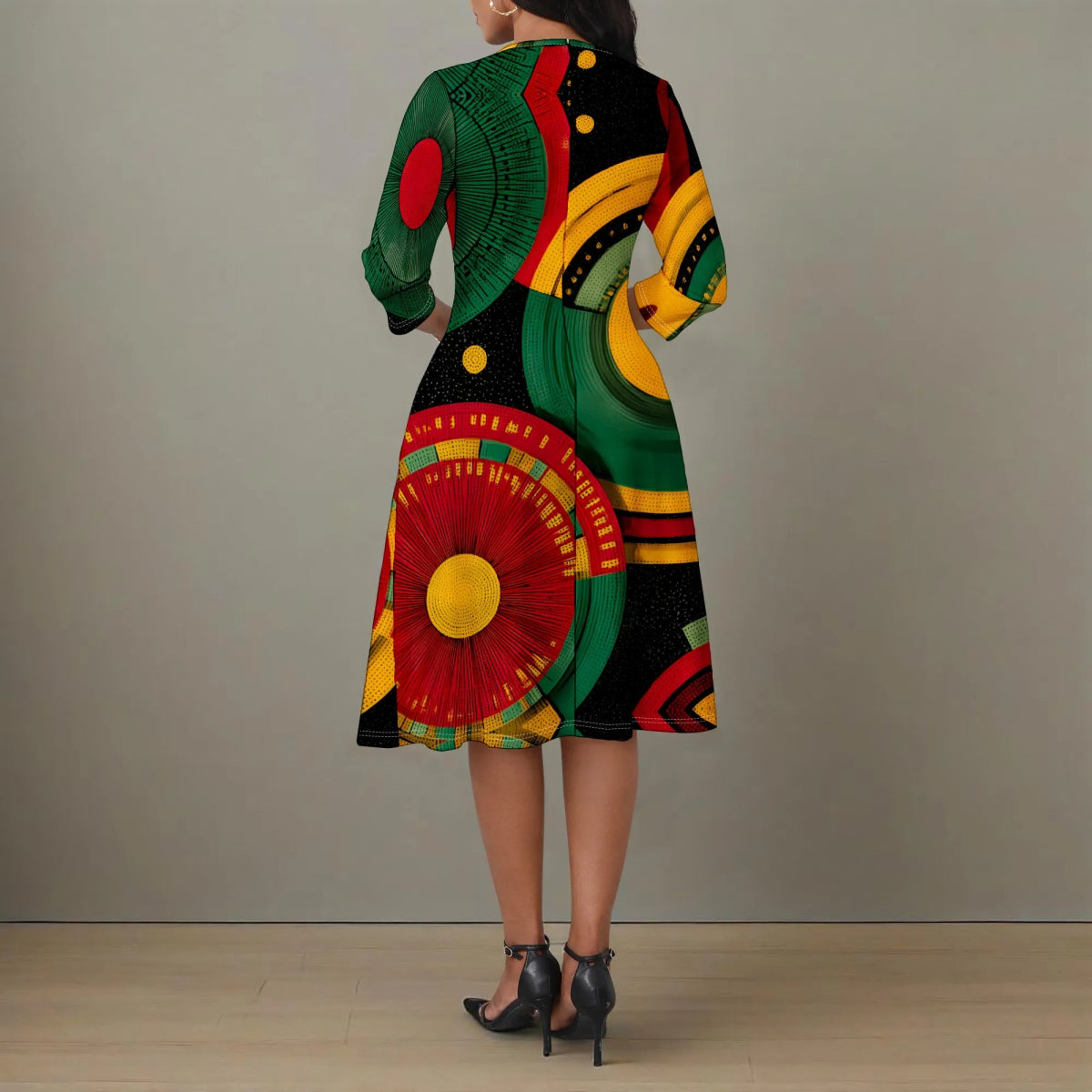 African Heritage Print Dress for Women XS - 3XL Bold Red Yellow Green A - Line Style for Juneteenth, Kwanzaa or Cultural Festival - Free Delivery Worldwide only at Flexi Africa