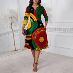African Heritage Print Dress for Women XS - 3XL Bold Red Yellow Green A - Line Style for Juneteenth, Kwanzaa or Cultural Festival - Free Delivery Worldwide only at Flexi Africa