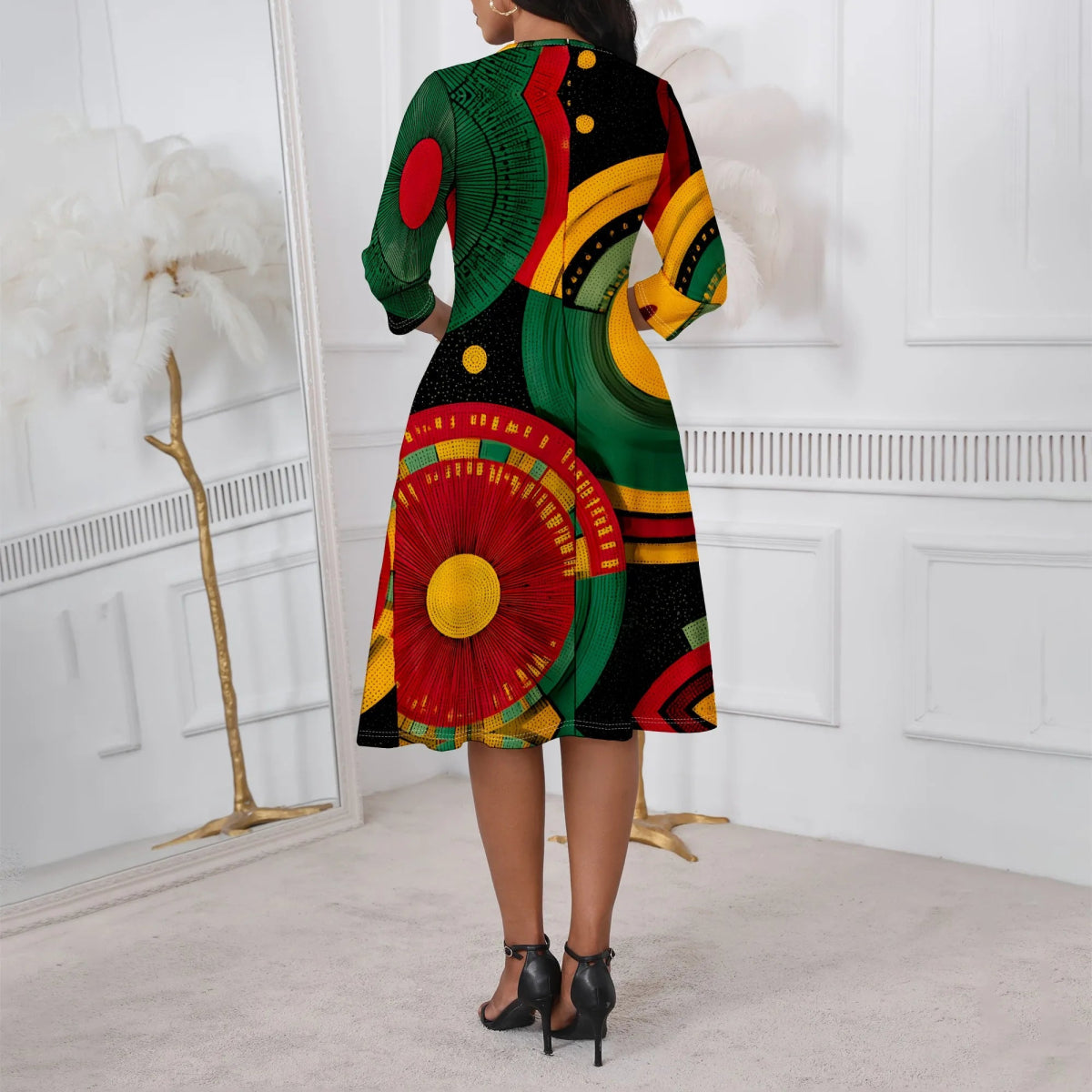 African Heritage Print Dress for Women XS - 3XL Bold Red Yellow Green A - Line Style for Juneteenth, Kwanzaa or Cultural Festival - Free Delivery Worldwide only at Flexi Africa
