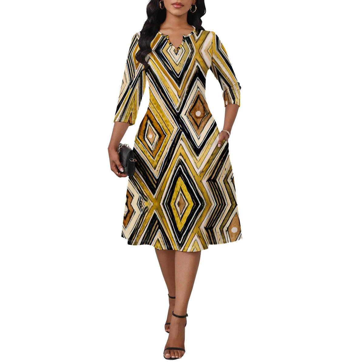 African Heritage Print Dress for Women XS - 3XL Bold Red Yellow Green A - Line Style for Juneteenth, Kwanzaa or Cultural Festival - Free Delivery Worldwide only at Flexi Africa