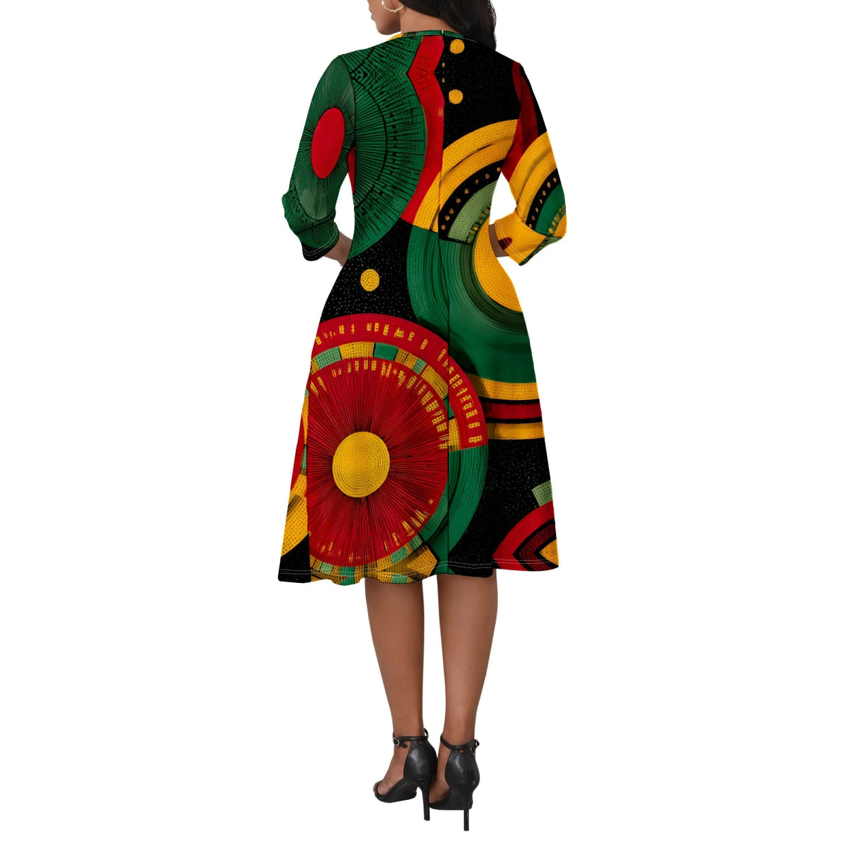 African Heritage Print Dress for Women XS - 3XL Bold Red Yellow Green A - Line Style for Juneteenth, Kwanzaa or Cultural Festival - Free Delivery Worldwide only at Flexi Africa