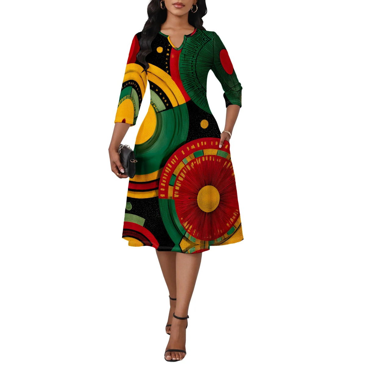 African Heritage Print Dress for Women XS - 3XL Bold Red Yellow Green A - Line Style for Juneteenth, Kwanzaa or Cultural Festival - Free Delivery Worldwide only at Flexi Africa