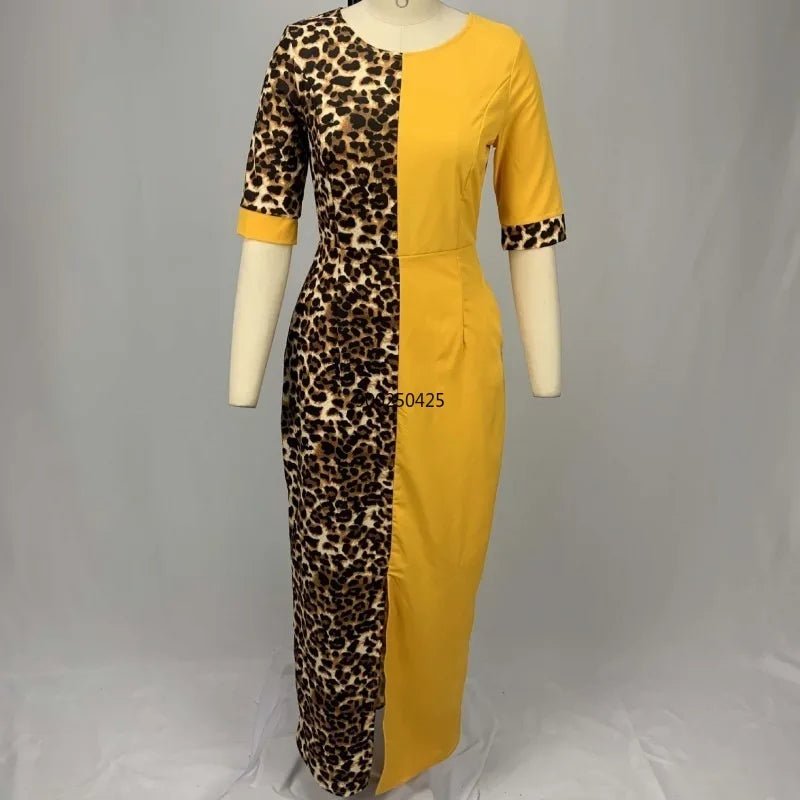 African Inspired Dashiki Print Leopard Robe Gowns: Elegant Long Maxi Dresses - Flexi Africa - www.flexiafrica.com - FREE POST