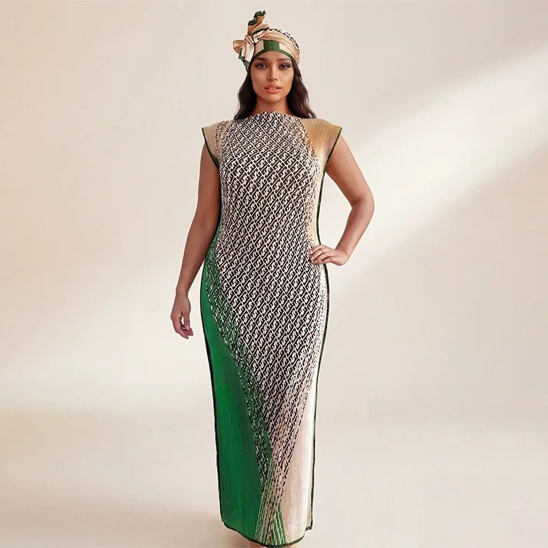 African - Inspired Long Robe Dress with Scarf – Modest Fashion - Free Delivery Worldwide only at Flexi Africa