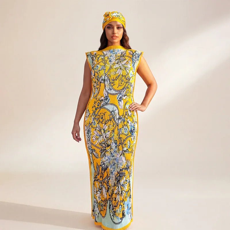 African - Inspired Long Robe Dress with Scarf – Modest Fashion - Free Delivery Worldwide only at Flexi Africa