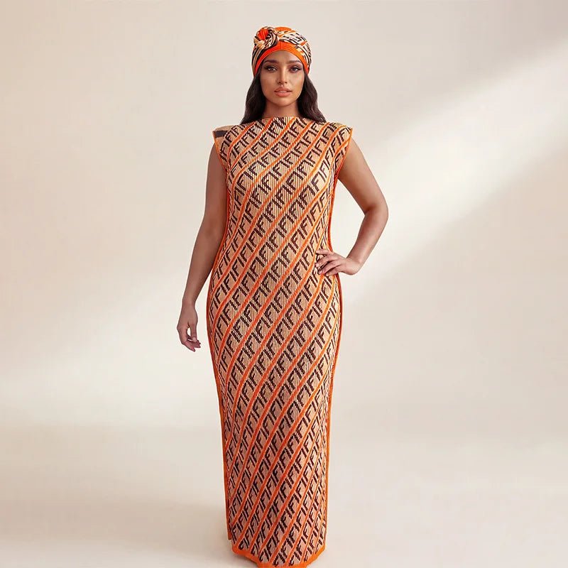 African - Inspired Long Robe Dress with Scarf – Modest Fashion - Free Delivery Worldwide only at Flexi Africa