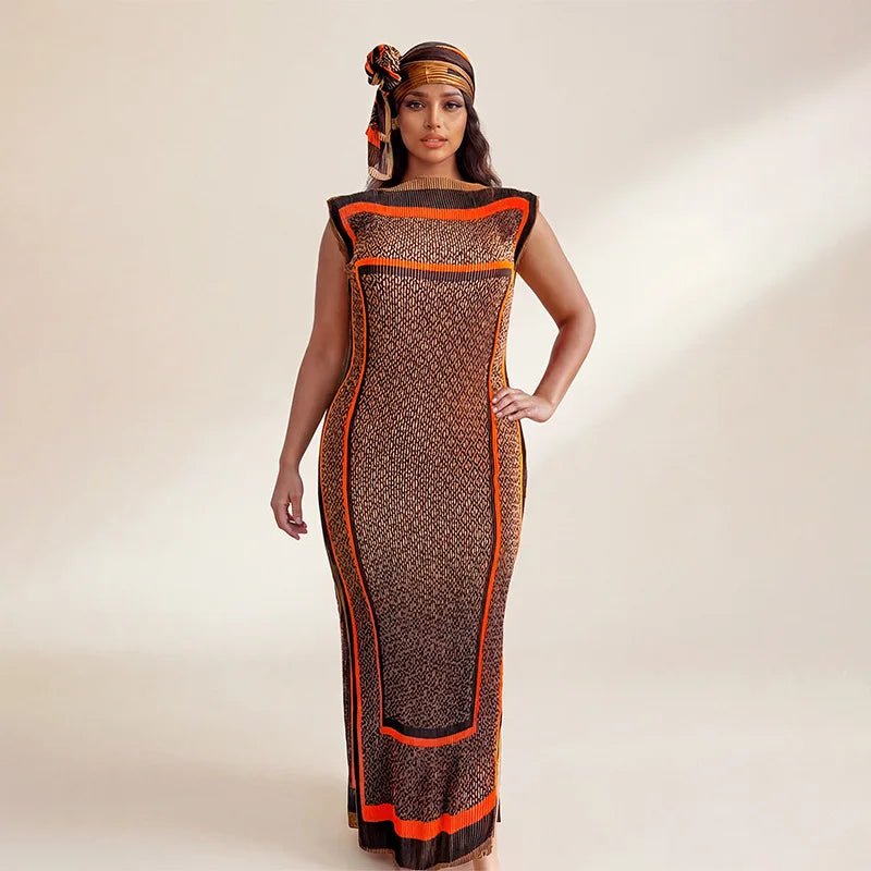 African - Inspired Long Robe Dress with Scarf – Modest Fashion - Free Delivery Worldwide only at Flexi Africa