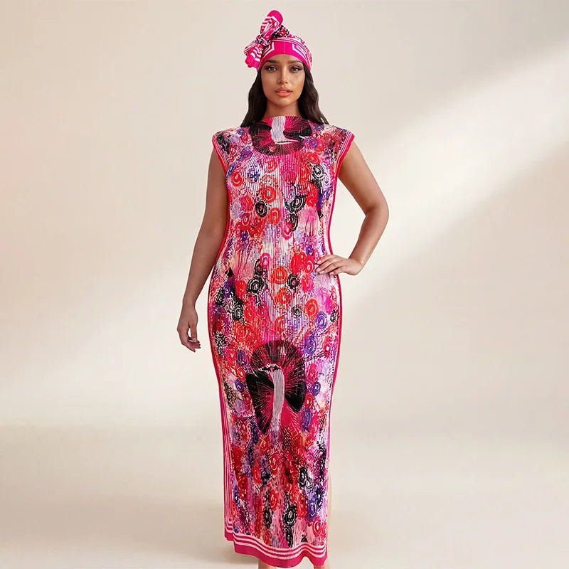 African - Inspired Long Robe Dress with Scarf – Modest Fashion - Free Delivery Worldwide only at Flexi Africa