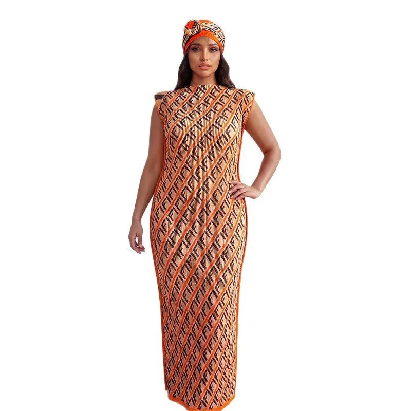 African - Inspired Long Robe Dress with Scarf – Modest Fashion - Free Delivery Worldwide only at Flexi Africa